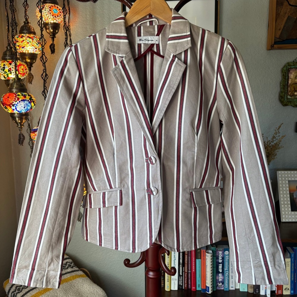 Ben‎ Sherman Striped Cotton Medium Blazer Lightweight Unlined Tailored Jacket